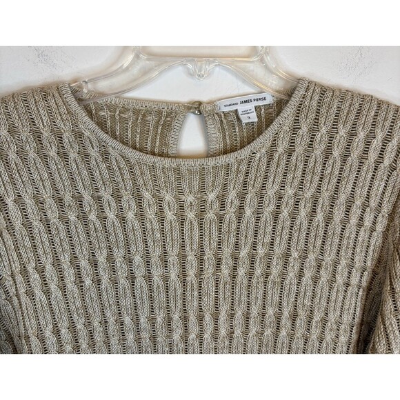James Perse Beige Cable Knit Pullover Sweater Women 3 Large Crew Neck Classic - Picture 5 of 9